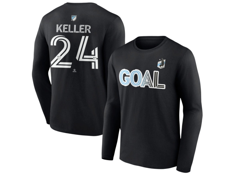 Men's Minnesota United FC Goal #24 Kipp Keller Long Sleeve T-Shirt - Black