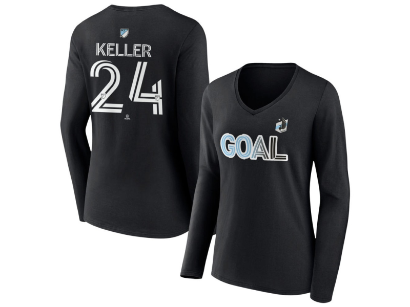Women's Minnesota United FC Goal #24 Kipp Keller V-Neck Long Sleeve T-Shirt - Black