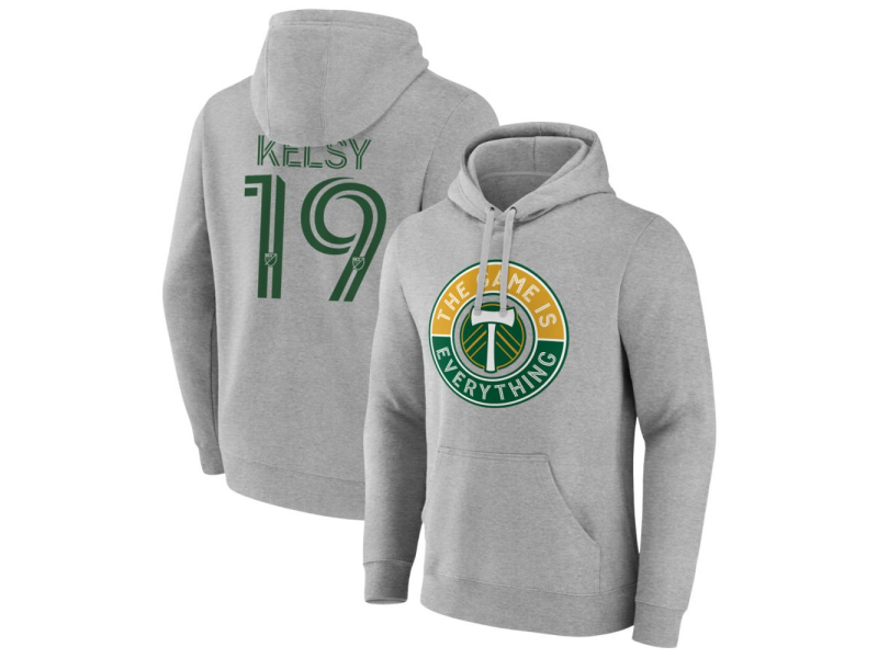 Men's Portland Timbers The Game Is Everything #19 Kevin Kelsy Pullover Hoodie - Gray