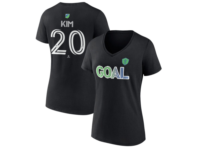 Women's Seattle Sounders FC Goal #20 Kim Kee-Hee V-Neck T-Shirt - Black