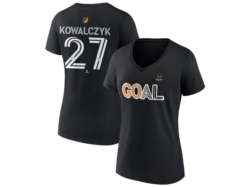 Women's Houston Dynamo FC Goal #27 Sebastian Kowalczyk V-Neck T-Shirt - Black