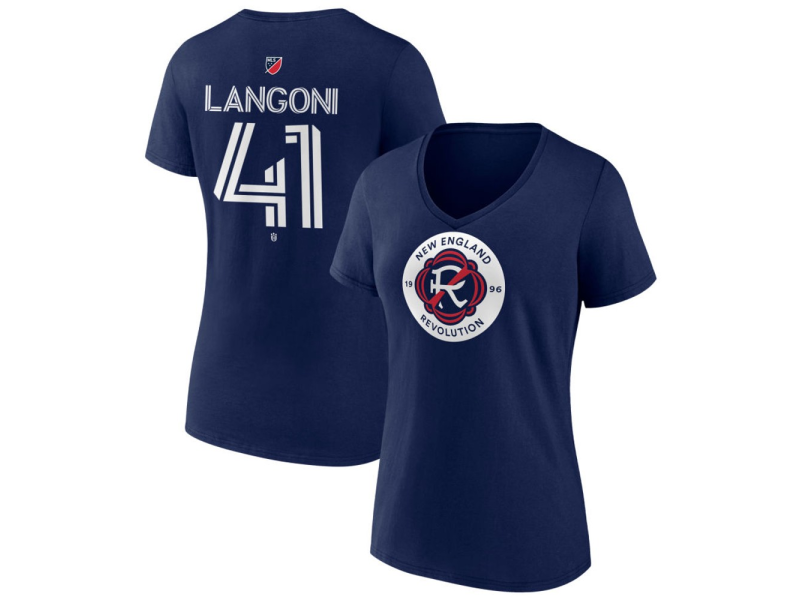 Women's New England Revolution #41 Luca Langoni Team Authentic V-Neck T-Shirt - Navy