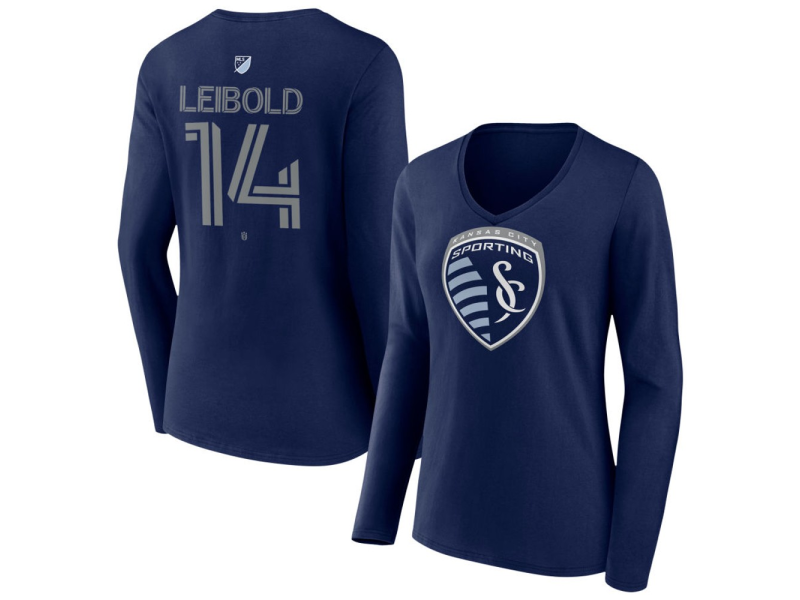 Women's Sporting Kansas City #14 Tim Leibold Team Authentic Long Sleeve V-Neck T-Shirt - Navy
