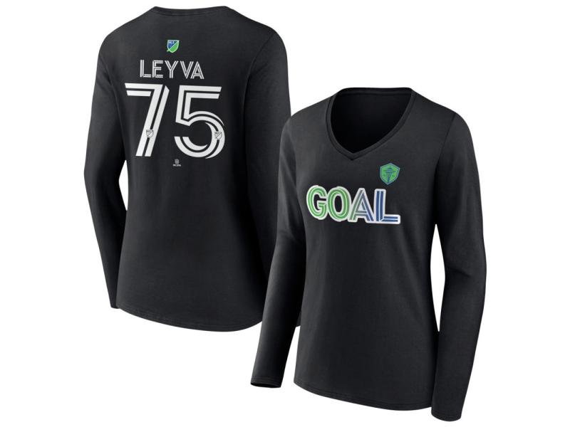 Women's Seattle Sounders FC Goal #75 Danny Leyva V-Neck Long Sleeve T-Shirt - Black