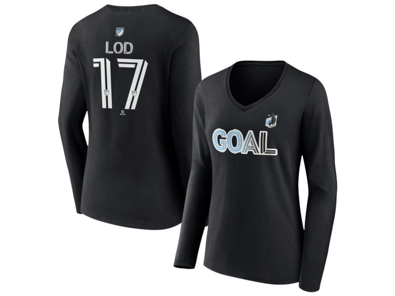 Women's Minnesota United FC Goal #17 Robin Lod V-Neck Long Sleeve T-Shirt - Black