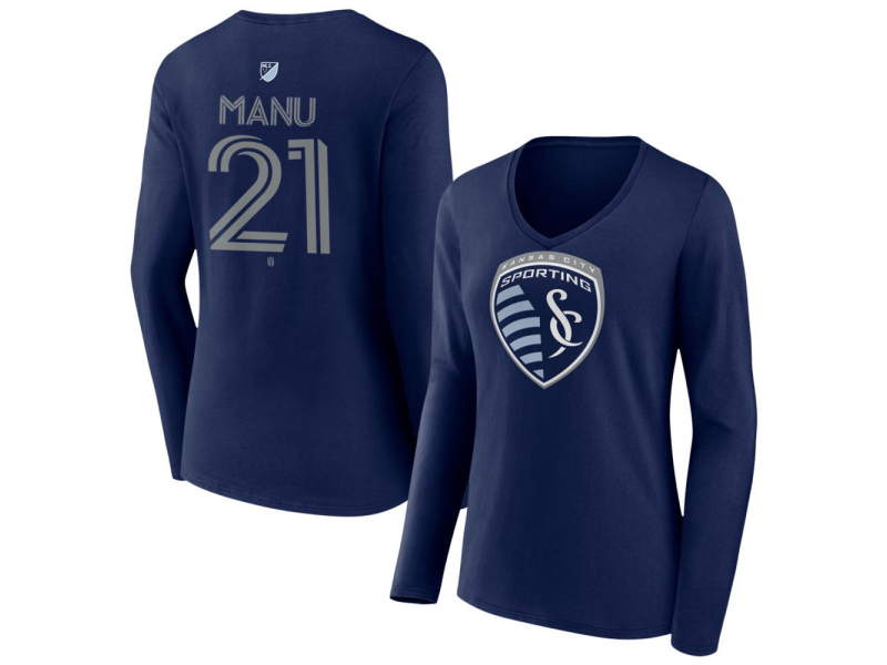 Women's Sporting Kansas City #21 Manu Garcia Team Authentic Long Sleeve V-Neck T-Shirt - Navy
