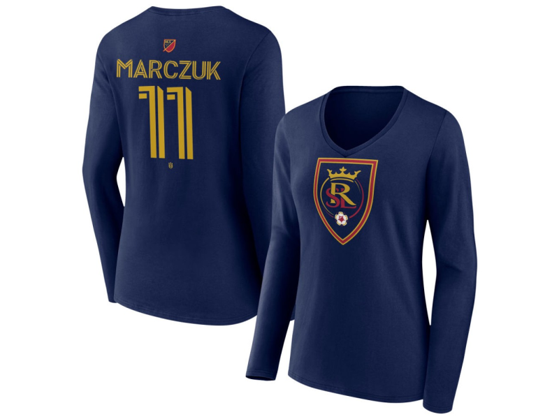 Women's Real Salt Lake #11 Dominik Marczuk Team Authentic Long Sleeve V-Neck T-Shirt - Navy