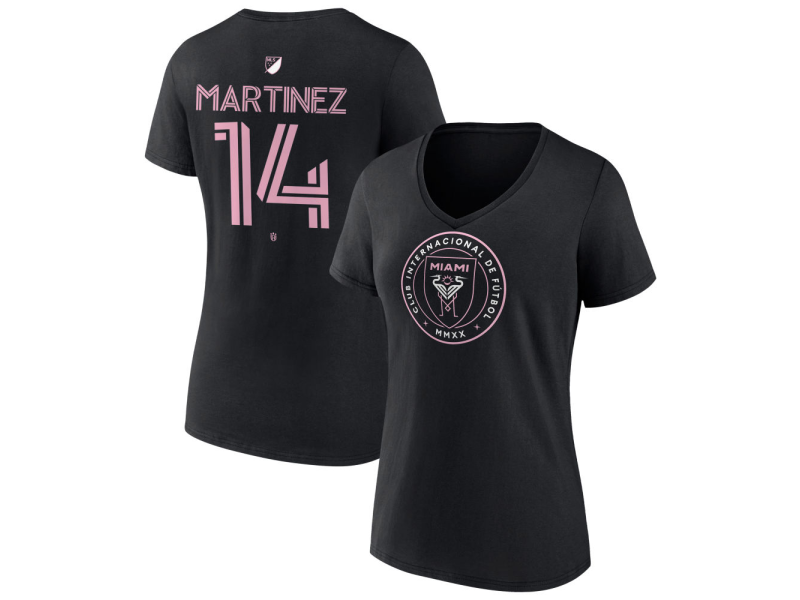 Women's Inter Miami CF Authentic Stack #14 David Martinez V-Neck T-Shirt - Black