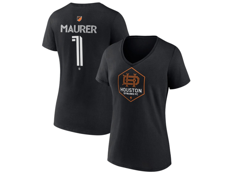 Women's Houston Dynamo FC Authentic Stack #1 Jimmy Maurer V-Neck T-Shirt - Black
