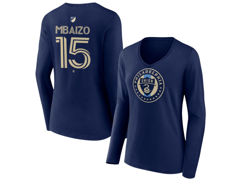 Women's Philadelphia Union #15 Oliver Mbaizo Team Authentic Long Sleeve V-Neck T-Shirt - Navy