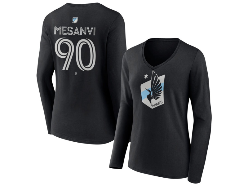Women's Minnesota United FC #90 Loic Mesanvi Team Authentic Long Sleeve V-Neck T-Shirt - Black