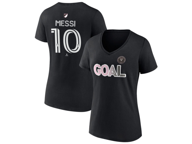 Women's Inter Miami CF Goal #10 Lionel Messi V-Neck T-Shirt - Black