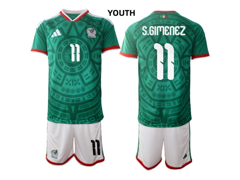 Youth S.GIMENEZ Mexico 2026 World Cup Home Fan Jersey - Green