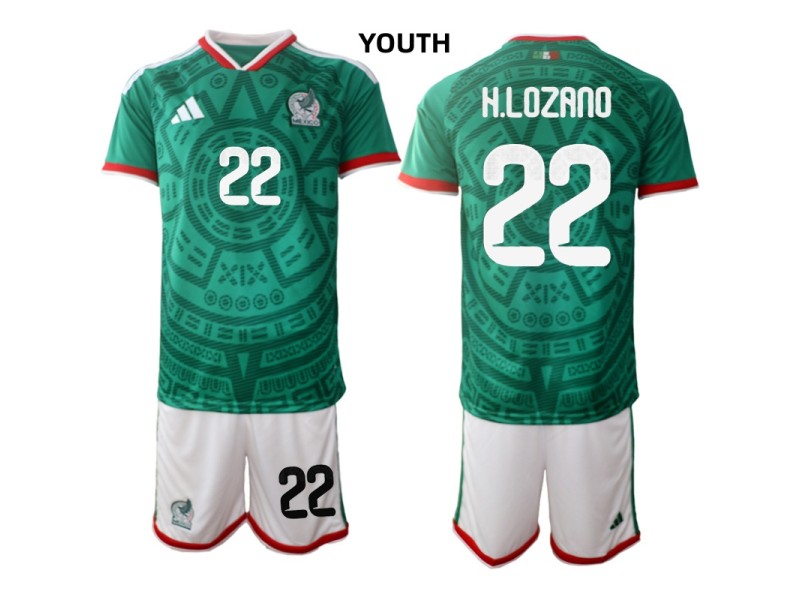 Youth H.LOZANO Mexico 2026 World Cup Home Fan Jersey - Green