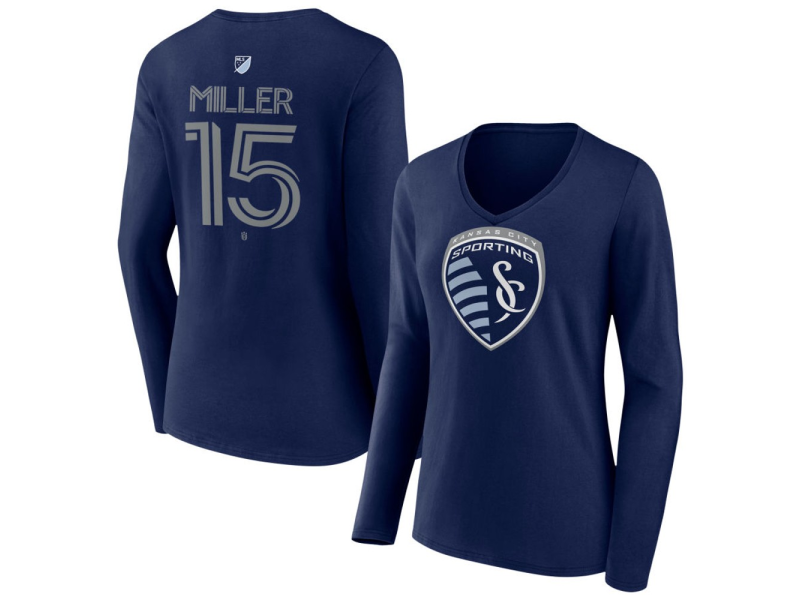 Women's Sporting Kansas City #15 Jansen Miller Team Authentic Long Sleeve V-Neck T-Shirt - Navy