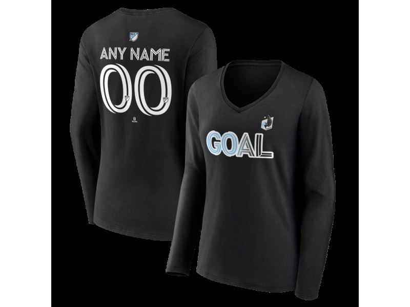 Women's Minnesota United FC Goal Custom V-Neck Long Sleeve T-Shirt - Black