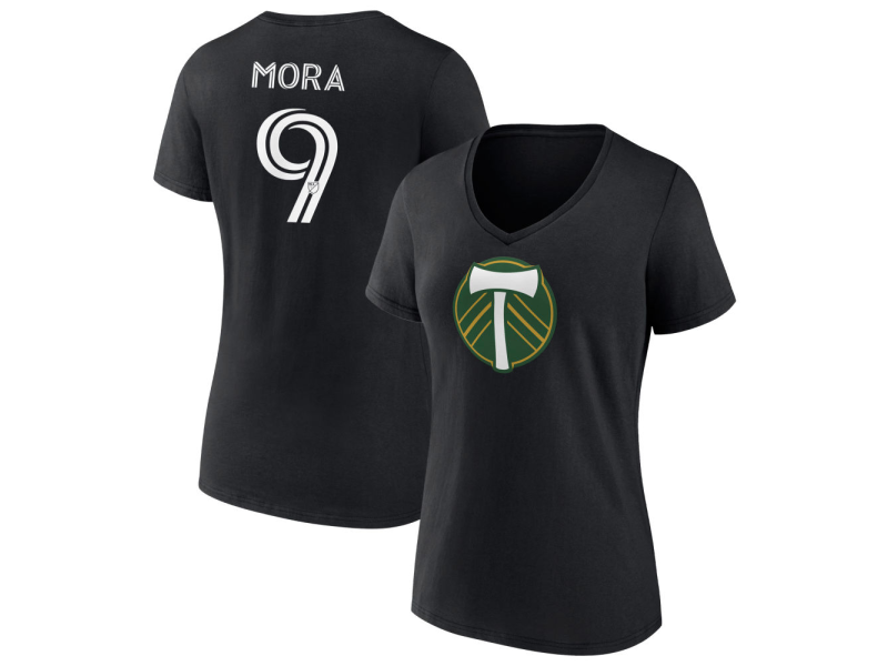 Women's Portland Timbers #9 Felipe Mora V-Neck T-Shirt - Black