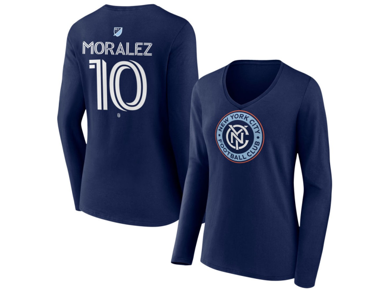 Women's New York City FC #10 Maxi Moralez Team Authentic Long Sleeve V-Neck T-Shirt - Navy