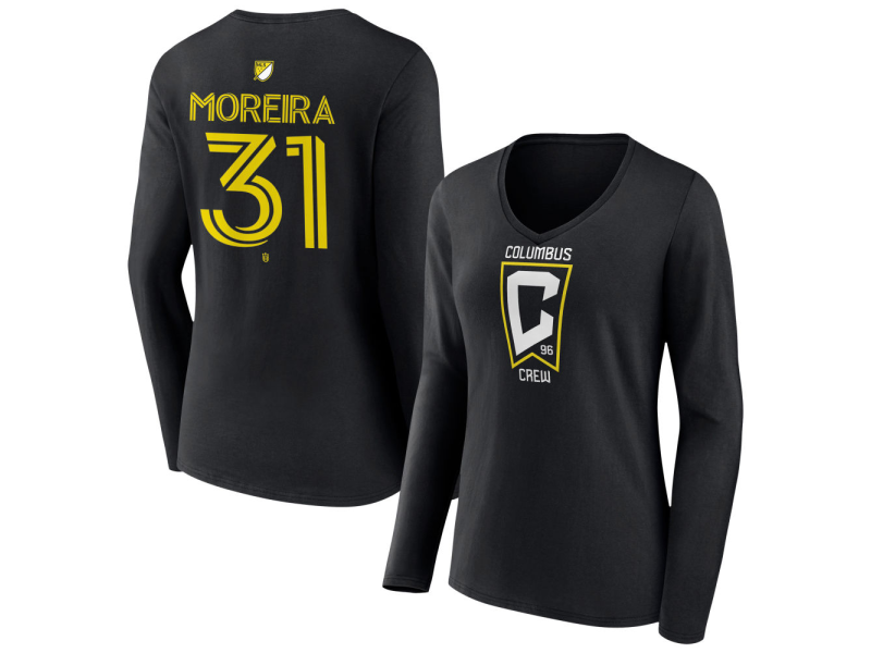Women's Columbus Crew #31 Steven Moreira Team Authentic Long Sleeve V-Neck T-Shirt - Black
