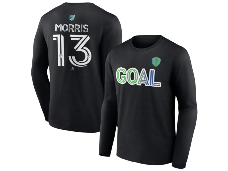 Men's Seattle Sounders FC Goal #13 Jordan Morris Long Sleeve T-Shirt - Black