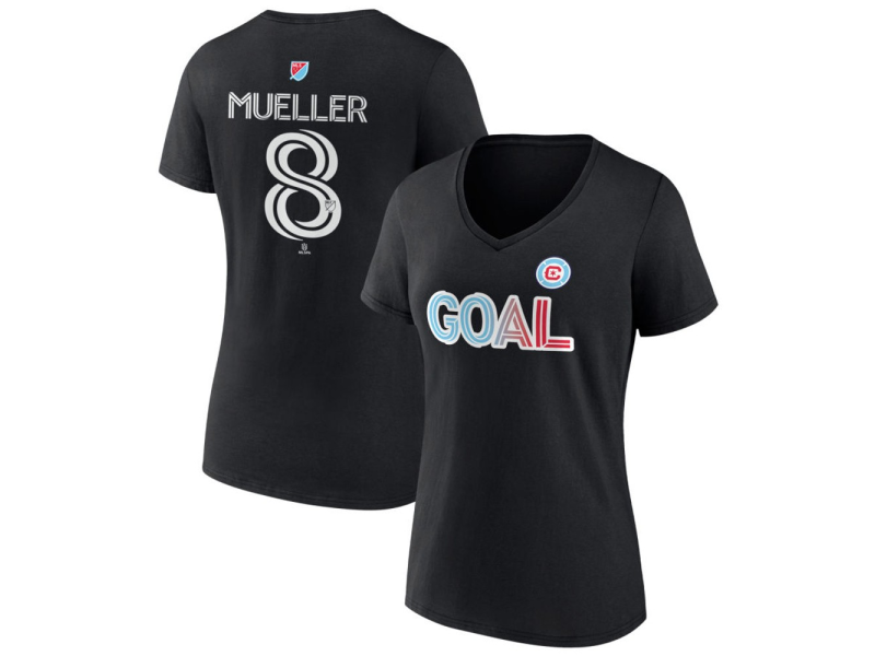 Women's Chicago Fire Goal #8 Chris Mueller V-Neck T-Shirt - Black