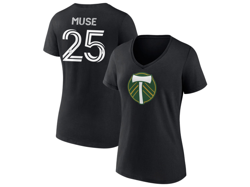 Women's Portland Timbers #25 Trey Muse V-Neck T-Shirt - Black