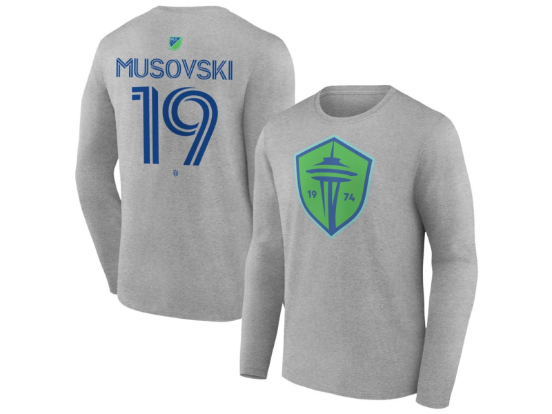 Men's Seattle Sounders FC Authentic Stack #19 Danny Musovski Long Sleeve T-Shirt - Gray