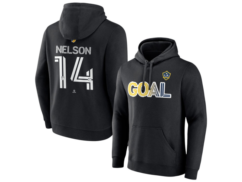 Men's LA Galaxy Goal #14 John Nelson Pullover Hoodie - Black