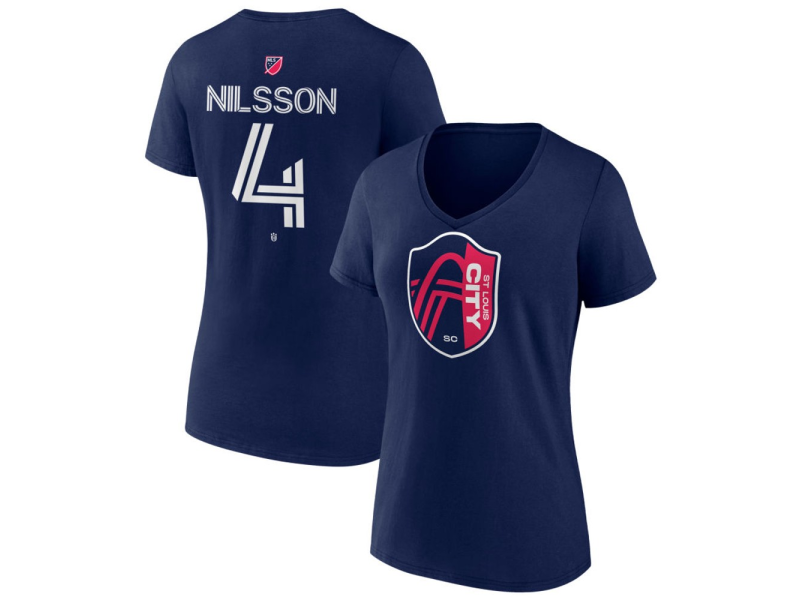 Women's St. Louis City SC #4 Joakim Nilsson Team Authentic V-Neck T-Shirt - Navy