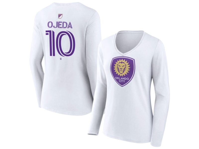 Women's Orlando City SC Authentic Stack #10 Martin Ojeda Long Sleeve V-Neck T-Shirt - White