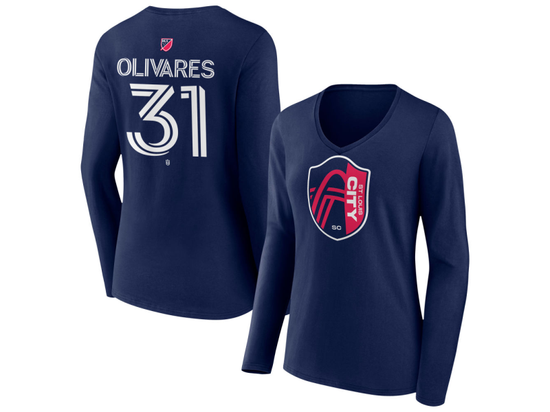 Women's St. Louis City SC #31 Christian Olivares Team Authentic Long Sleeve V-Neck T-Shirt - Navy
