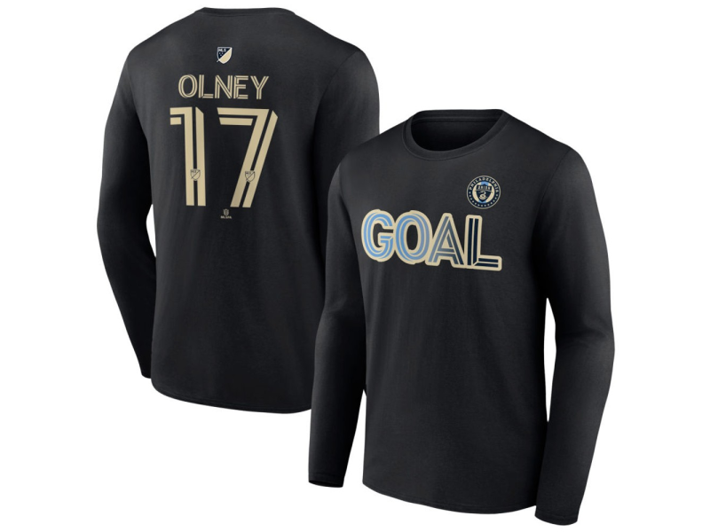 Men's Philadelphia Union Goal #17 CJ Olney Long Sleeve T-Shirt - Black