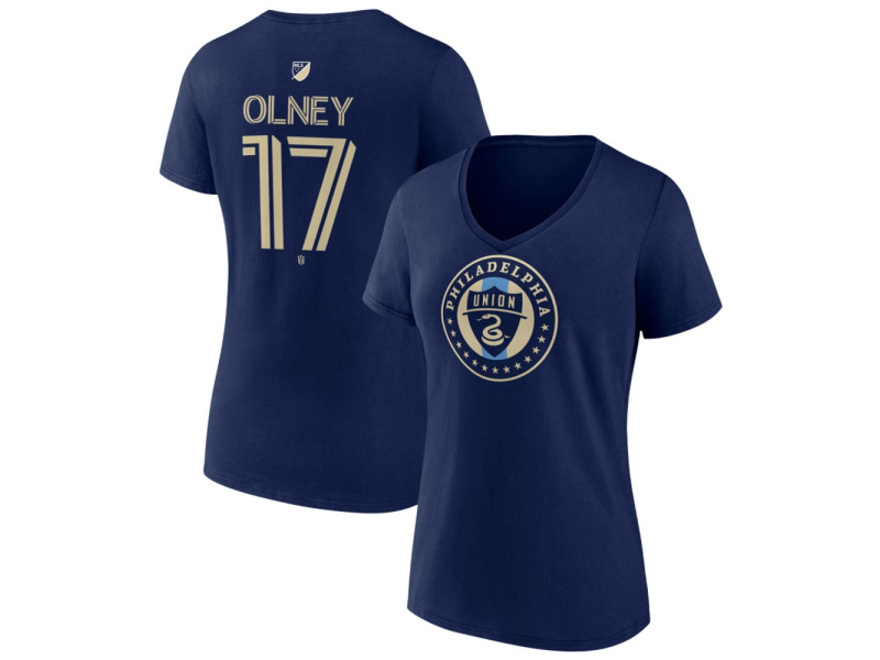 Women's Philadelphia Union #17 CJ Olney Team Authentic V-Neck T-Shirt - Navy
