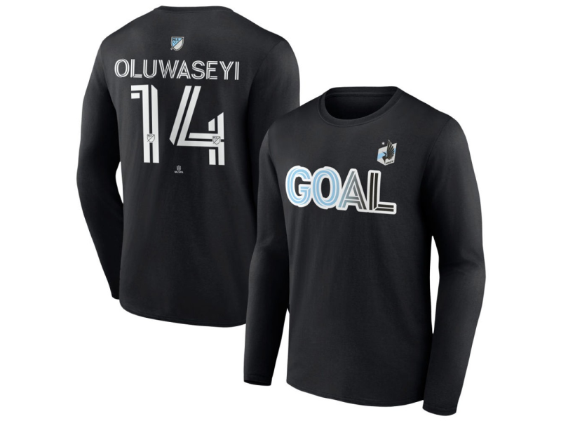 Men's Minnesota United FC Goal #14 Tani Oluwaseyi Long Sleeve T-Shirt - Black