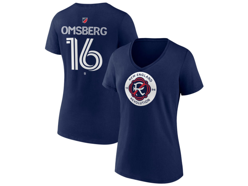 Women's New England Revolution #16 Wyatt Omsberg Team Authentic V-Neck T-Shirt - Navy