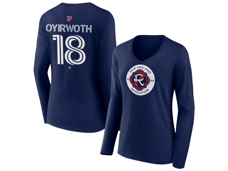 Women's New England Revolution #18 Allan Oyirwoth Team Authentic Long Sleeve V-Neck T-Shirt - Navy