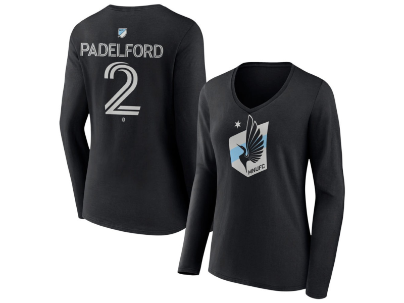 Women's Minnesota United FC #2 Devin Padelford Team Authentic Long Sleeve V-Neck T-Shirt - Black