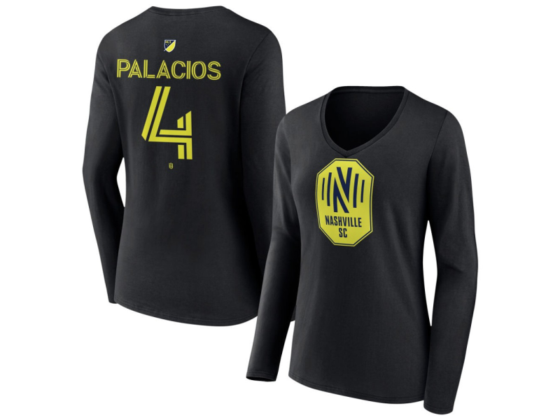 Women's Nashville SC #4 Jeison Palacios Team Authentic Long Sleeve V-Neck T-Shirt - Black