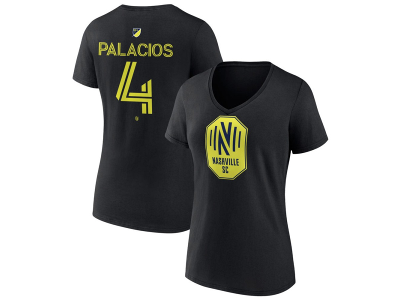 Women's Nashville SC #4 Jeison Palacios Team Authentic V-Neck T-Shirt - Black