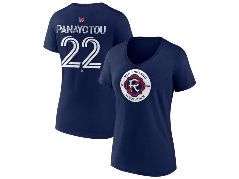 Women's New England Revolution #22 Jack Panayotou Team Authentic V-Neck T-Shirt - Navy