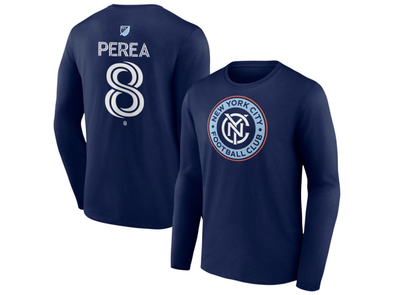 Men's New York City FC #8 Andres Perea Team Authentic Long Sleeve T-Shirt - Navy