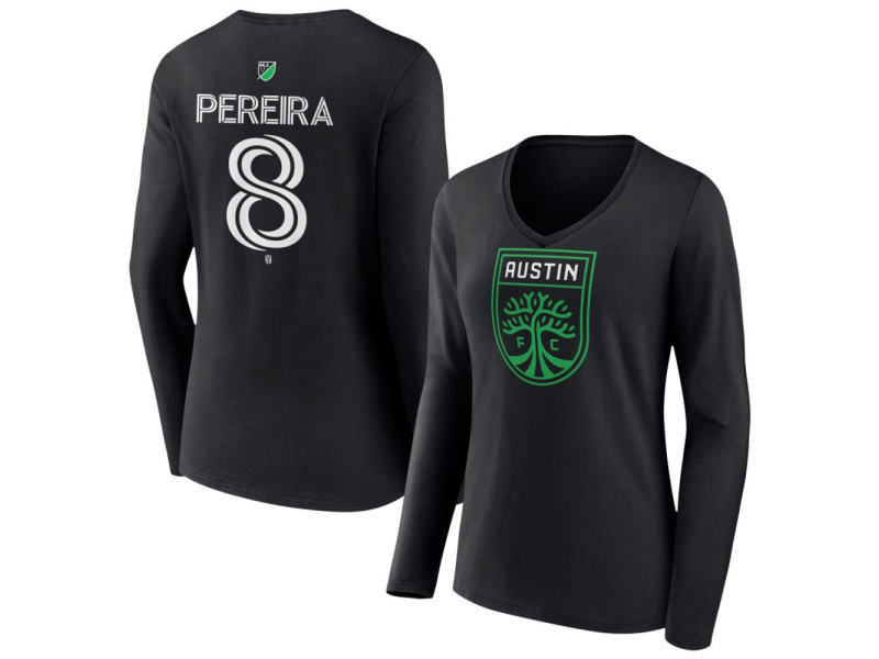 Women's Austin FC #8 Daniel Pereira Team Authentic Long Sleeve V-Neck T-Shirt - Black