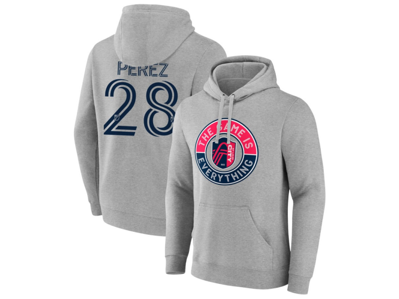 Men's St. Louis City SC The Game Is Everything #28 Miguel Perez Pullover Hoodie - Gray