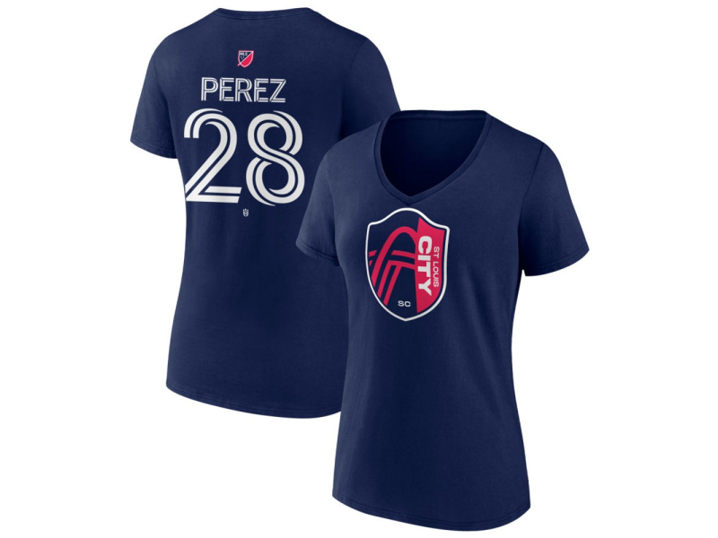 Women's St. Louis City SC #28 Miguel Perez Team Authentic V-Neck T-Shirt - Navy