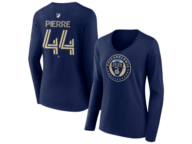 Women's Philadelphia Union #44 Neil Pierre Team Authentic Long Sleeve V-Neck T-Shirt - Navy