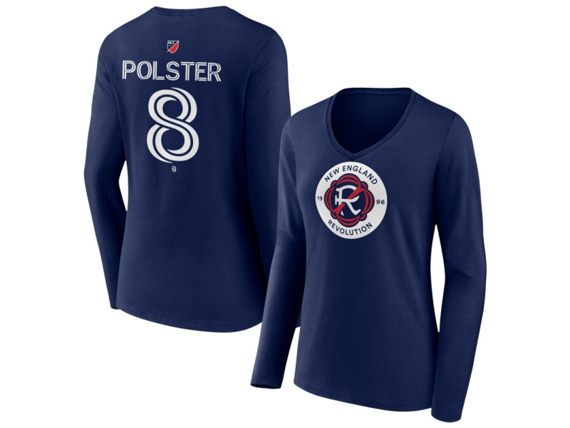 Women's New England Revolution #8 Matt Polster Team Authentic Long Sleeve V-Neck T-Shirt - Navy