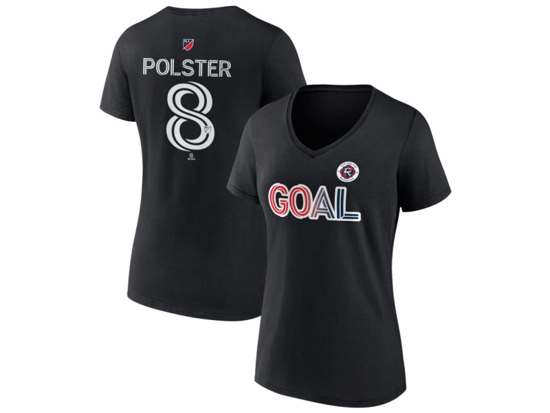 Women's New England Revolution Goal #8 Matt Polster V-Neck T-Shirt - Black