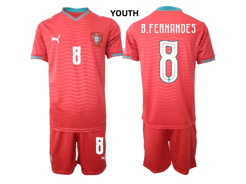 Youth B.FERNANDES Portugal 2026 World Cup Home Fan Jersey - Red
