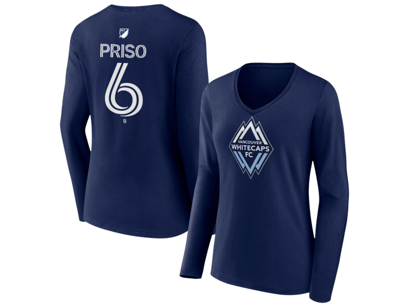 Women's Vancouver Whitecaps FC #6 Ralph Priso Team Authentic Long Sleeve V-Neck T-Shirt - Navy