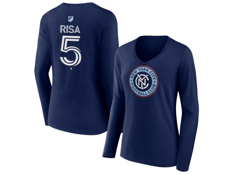 Women's New York City FC #5 Birk Risa Team Authentic Long Sleeve V-Neck T-Shirt - Navy